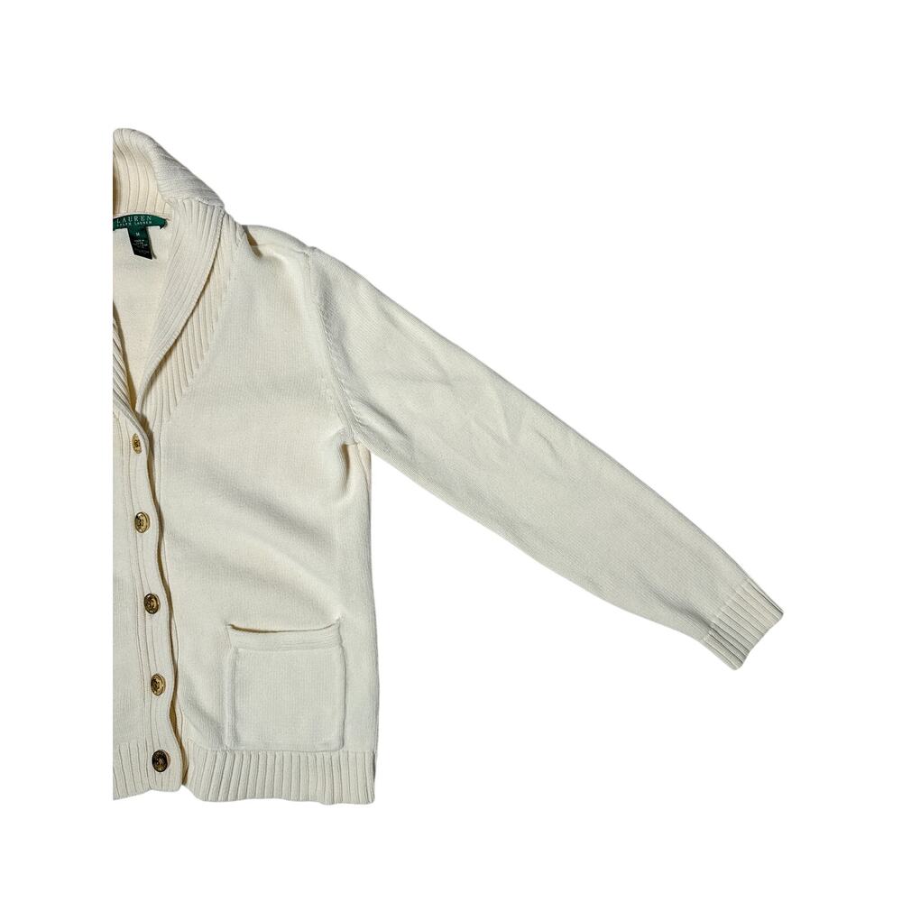 Lauren Ralph Lauren Ivory Cotton Cardigan Sweater Small Preppy Classic - Picture 6 of 11